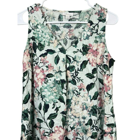 J Jill Love Linen XS A Line Shift Dress Green Pink Hydrangea Floral Casual - Picture 2 of 11
